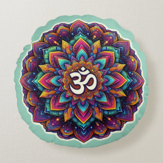 Coussins Ronds Symbole Om indien dans un beau design de mandala