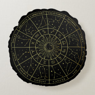 Coussins Ronds Symbole Zodiac horoscope constellations carte or