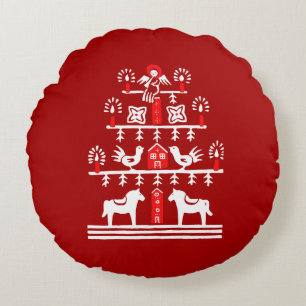 Coussins Ronds Sympa Festif Scandi Rouge Blanc Arbre de Noël