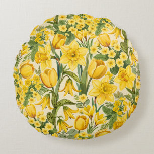 Coussins Ronds Symphonie des fleurs jaunes de printemps