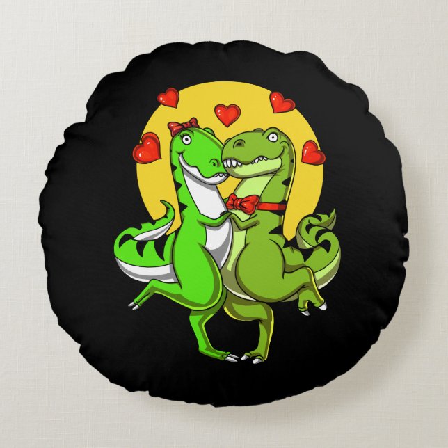 Coussins Ronds T-Rex Dinosaur Cute Couple Danser (Devant)