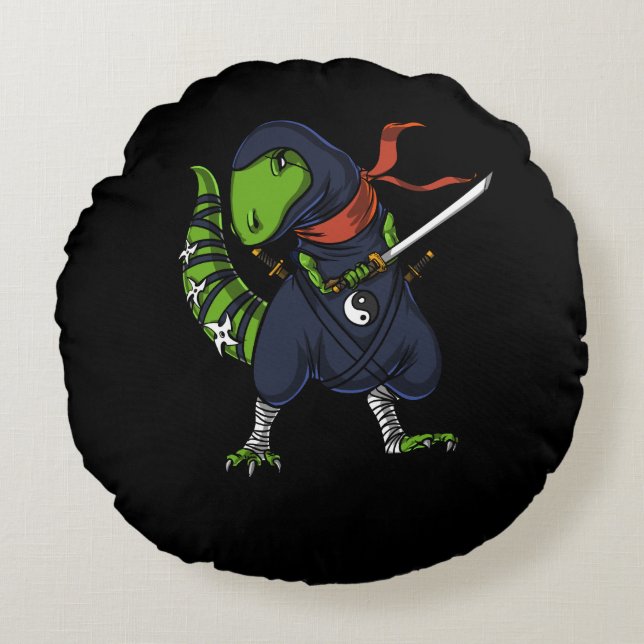 Coussins Ronds T-Rex Dinosaur Ninja Samurai Guerrier (Devant)