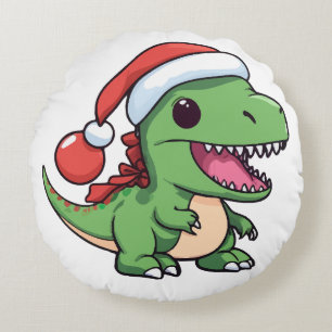 Coussins Ronds T-Rex Dinosaure Mignon avec Chapeau de Noël