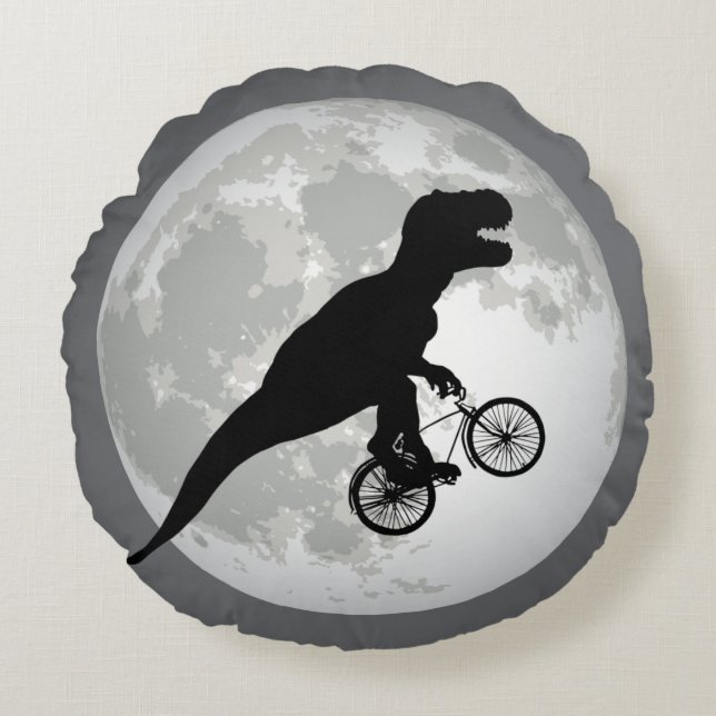 Coussins Ronds T-Rex drôle à vélo (Devant)