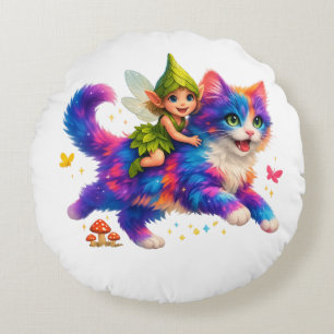 Coussins Ronds T-shirt Fairy Riding Colorful Cat – T-shirt FaMign