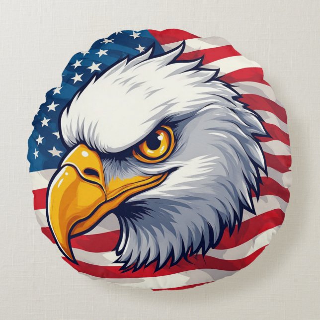 Coussins Ronds T-shirt graphique Eagle Head – USA Pride Apparel (Devant)
