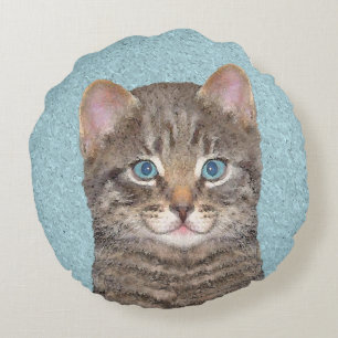 Coussins Ronds Tabby Gris Peinture Chat - Cute Original Art Chat