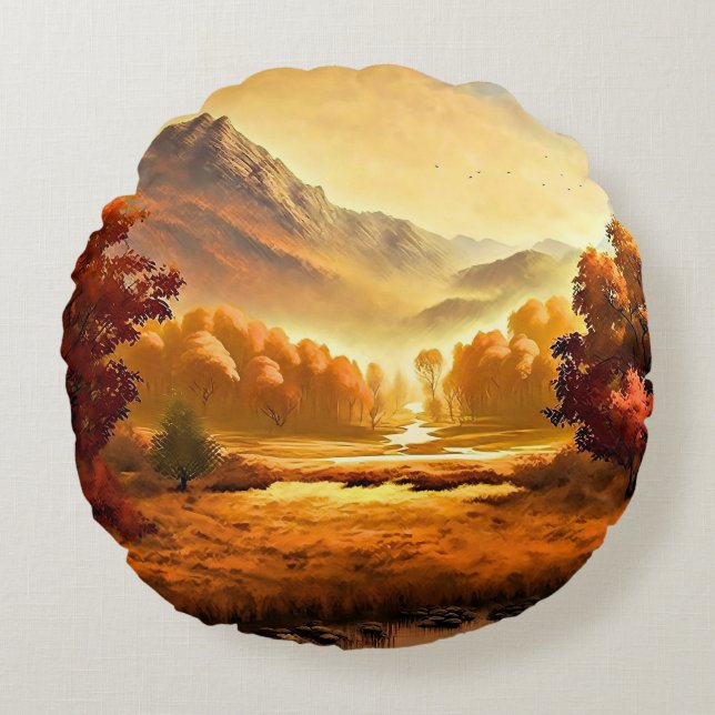 Coussins Ronds Tableau paysage d'automne-1 (Devant)
