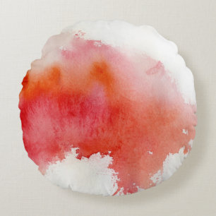 Coussins Ronds Tache rouge, peint à la main abstrait d'aquarelle
