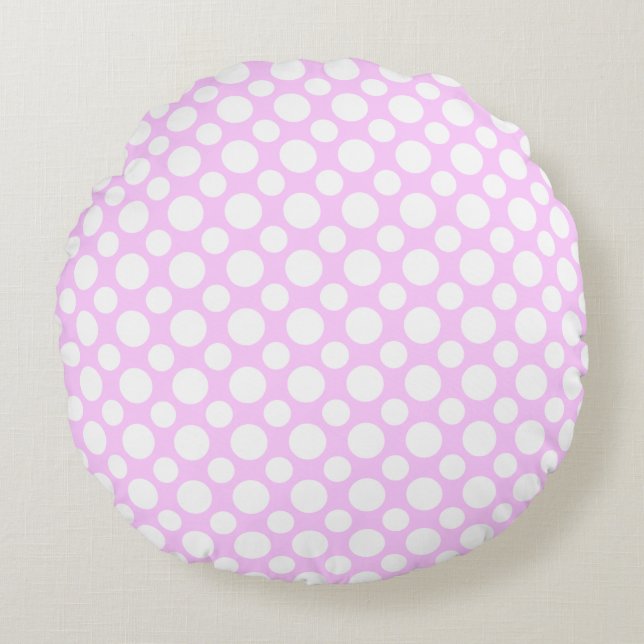 Coussins Ronds Taches blanches sur un oreiller rond rose (Devant)