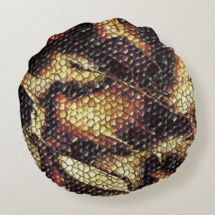 Coussins Ronds Taches en cuir de reptile jaunâtre et beige brun?