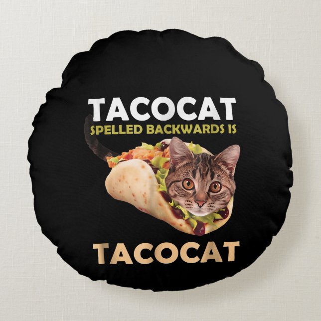 Coussins Ronds Tacocat mignon Taco Chat épelé vers l'arrière (Devant)