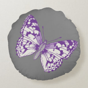 Coussins Ronds Taie d'oreiller ronde grise et violette papillons