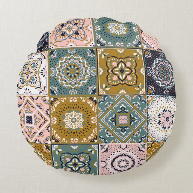 Coussins Ronds Talavera Indian : Patchwork, Ethnic Mosaic. (Devant)