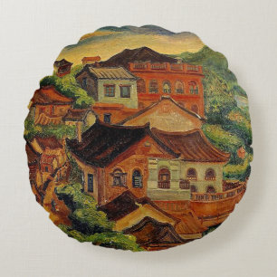Coussins Ronds Tamsui et Chen Cheng-Po /Taïwan Art vintage