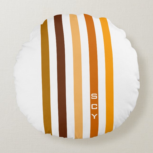 Coussins Ronds Tan Brown Orange Vertical Stripes Monogramme (Devant)