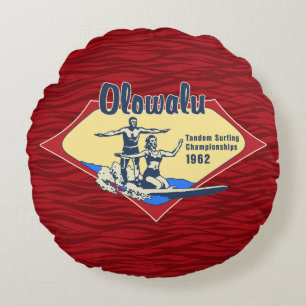 Coussins Ronds Tandem Surfing Hawaiian Vintage Surf Design