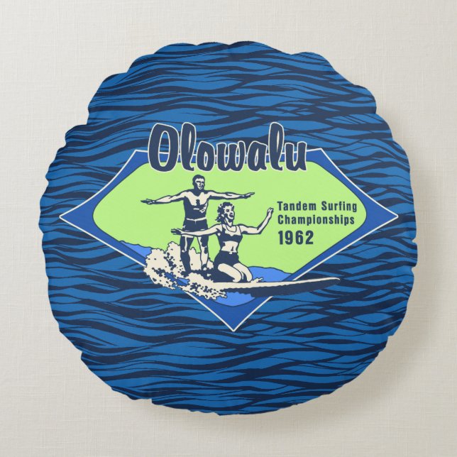Coussins Ronds Tandem Surfing Hawaiian Vintage Surf Design (Devant)