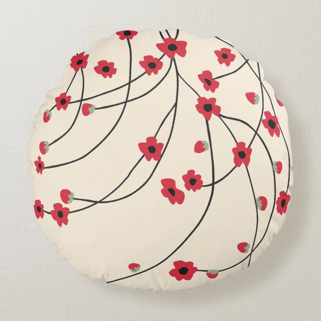 Coussins Ronds Tangled in Bloom Crimson Red Warm Vanilla (Devant)