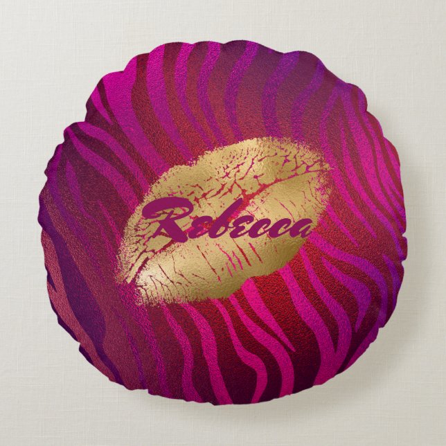 Coussins Ronds Tapis à lèvres Fuchsia de luxe (Devant)