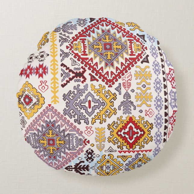 Coussins Ronds Tapis indien, paisley mandala, yoga (Devant)