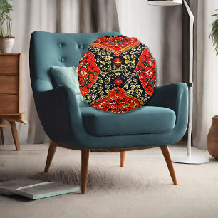 Coussins Ronds Tapis oriental en bleu&orange