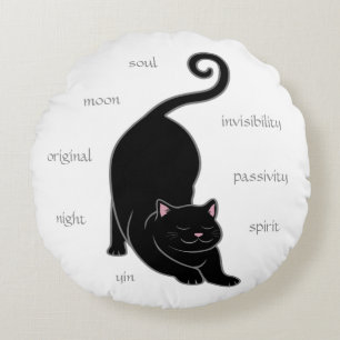 Coussins Ronds Tapis rond de yoga pour chat noir Kitty et texte m