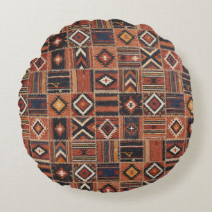 Coussins Ronds Tapisserie géométrique kilim patchwork rustique
