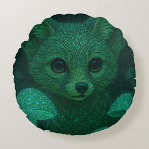 Coussins Ronds Tapisserie renard mystique — Forêt de champignons 