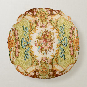 Coussins Ronds tapisserie rose à fleurs baroque victorienne