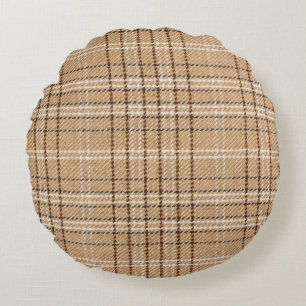 Coussins Ronds Tartan Beige : Tissu Plaid Classique.