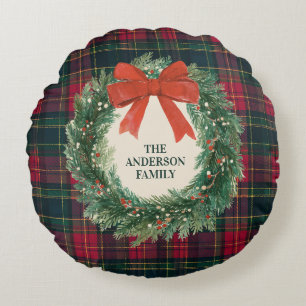 Coussins Ronds Tartan élégant Joyeux Noël Nom de famille