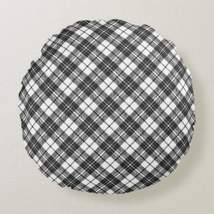Coussins Ronds Tartan motif vacances Noël noir blanc
