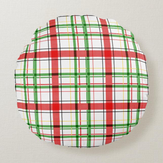 Coussins Ronds Tartan plat de Noël - Blanc (Devant)