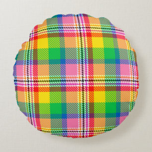 Coussins Ronds Tartan vert rose