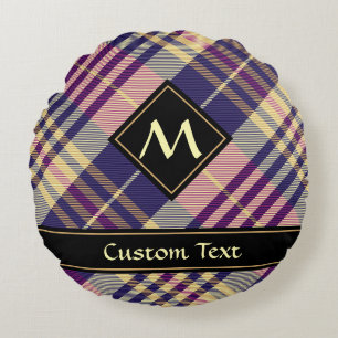 Coussins Ronds Tartan Violet, Or et Bleu