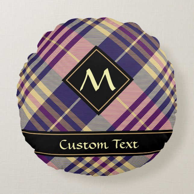Coussins Ronds Tartan Violet, Or et Bleu (Devant)