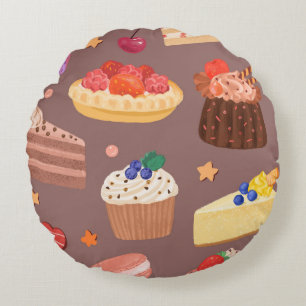 Coussins Ronds Tarte aux Fruits Rouges Frais & Motif de Desserts