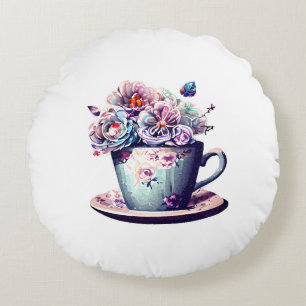 Coussins Ronds Teacup antique aux fleurs Vintages