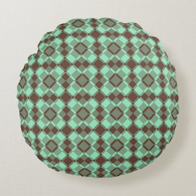 Coussins Ronds Teal Brown Checker Argyle Pattern (Devant)