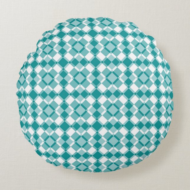 Coussins Ronds Teal White Checker Argyle Pattern (Devant)
