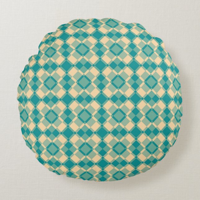 Coussins Ronds Teal Yellow Checker Argyle Pattern (Devant)