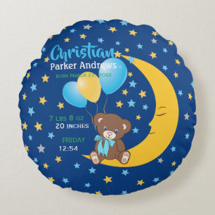 Coussins Ronds Teddy Bear assis sur la Lune Baby Birth Statistiqu