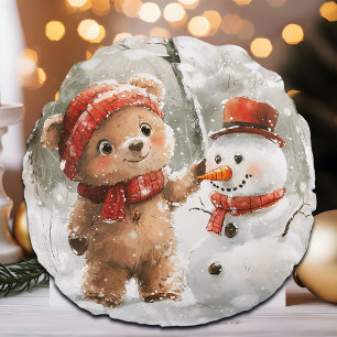 Coussins Ronds Teddy Bear et Snowman