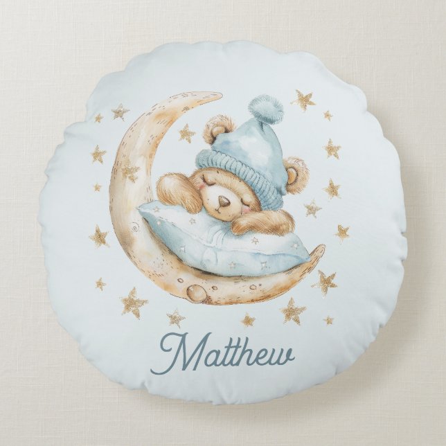 Coussins Ronds Teddy Bear Garçon Bébé Couvertures Lune Étoiles No (Devant)