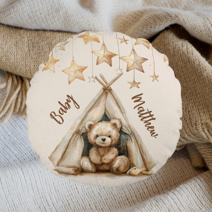 Coussins Ronds Teddy bear teepee beige brun étoiles boho pépinièr