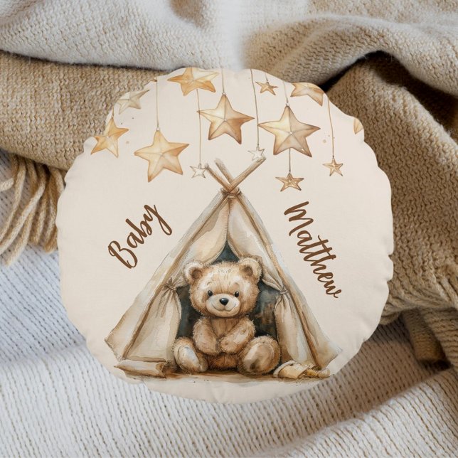 Coussins Ronds Teddy bear teepee beige brun étoiles boho pépinièr (Créateur téléchargé)