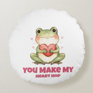 Coussins Ronds Tee-shirt de la Saint-Valentin Grenouille Mignonne