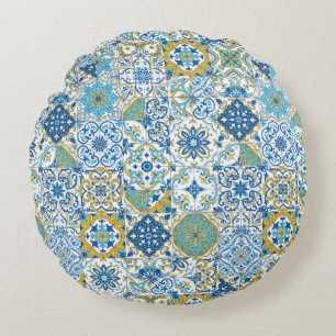 Coussins Ronds Teintes méditerranéennes/ carreaux d'azulejo