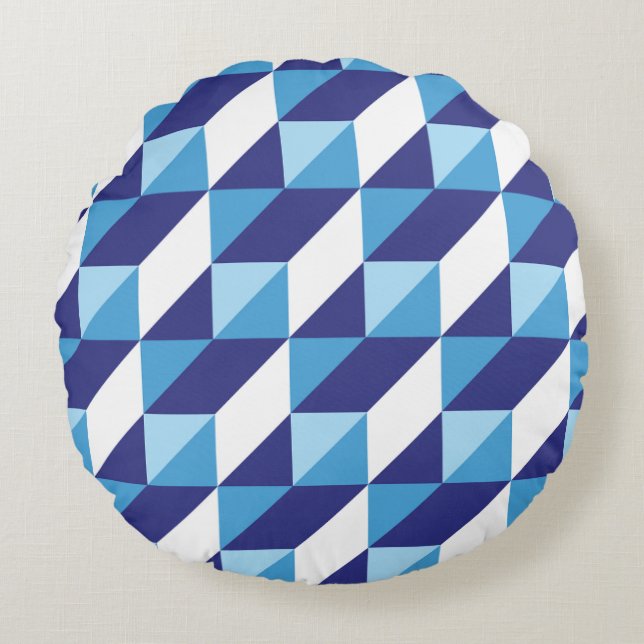 Coussins Ronds Teintes Rétro de Bleu Triangle Géométrique Abstrai (Devant)